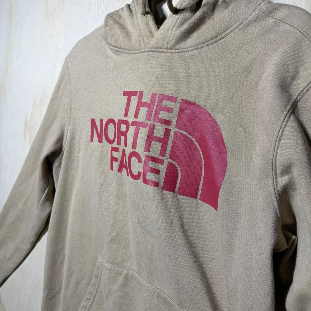 The‎ North Face Hoodie Mens Medium Tan Pink Logo Pullover Sweatshirt Casual